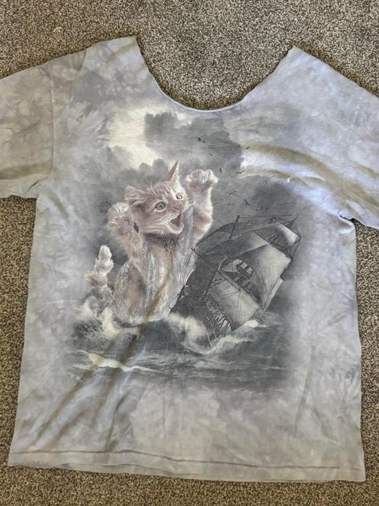 American Vintage Tops - American Vintage Light Gray Tie-Dye Cat & Ship Graphic Tee